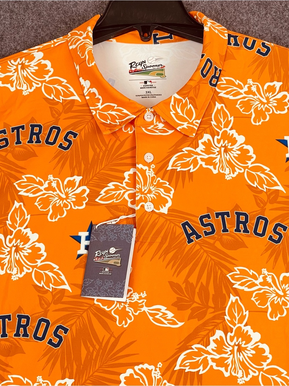 Reyn Spooner Houston Astros Performance Polo Shirt Men's 3XL Orange Floral Aloha